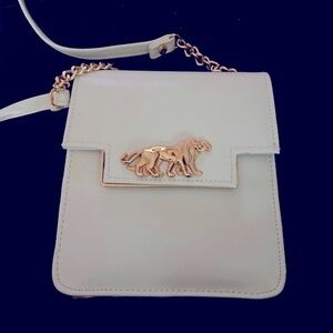 Vintage Crossbody Gold Lion Ivory Handbag